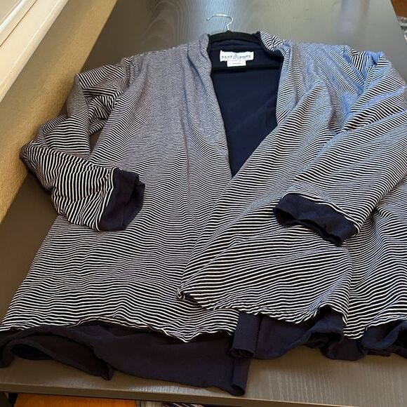 neon buddha Tops - Neon Buddha Reversible Navy and White Striped Cardigan.  Solid Navy.